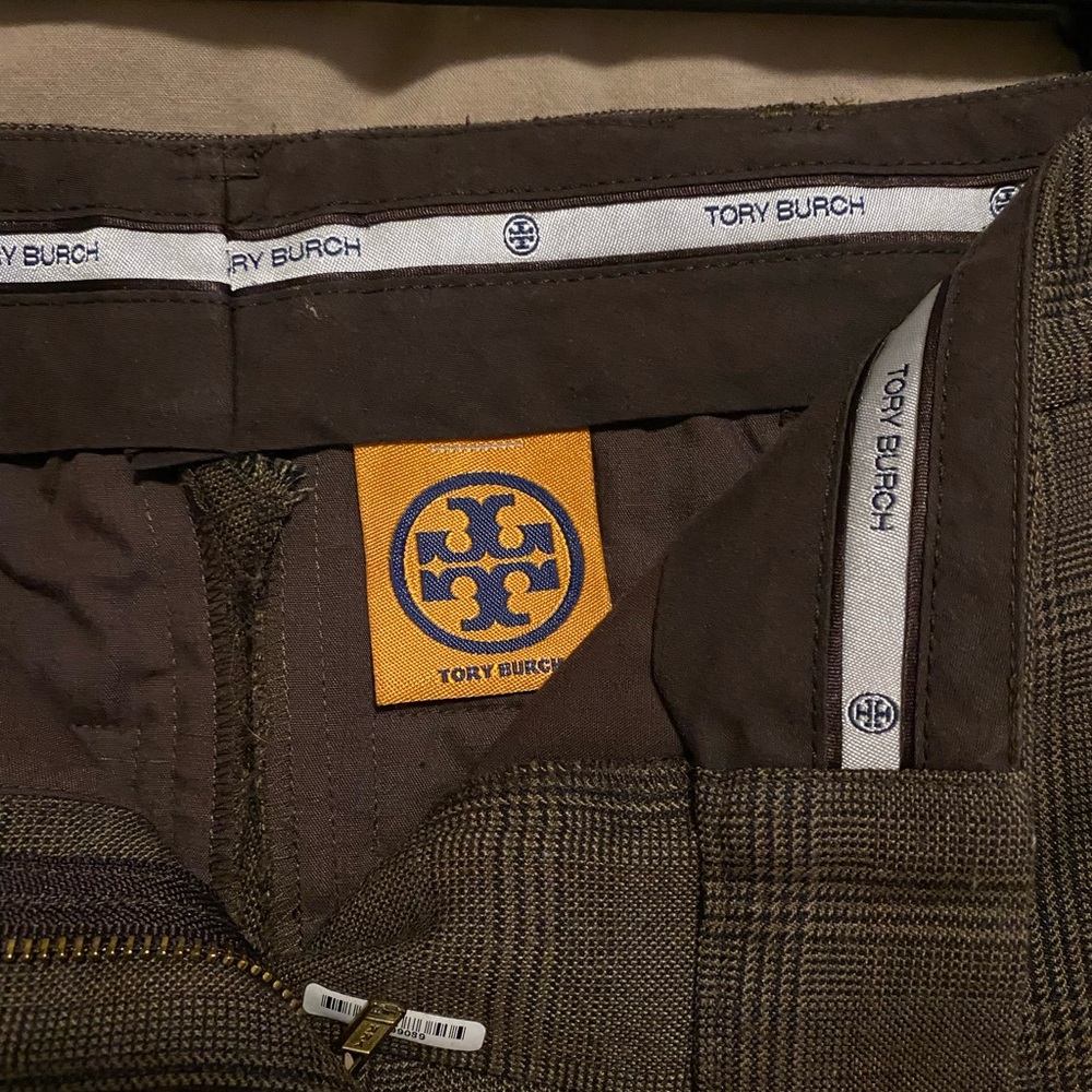 Tory Burch Dark Brown Checkered Trousers